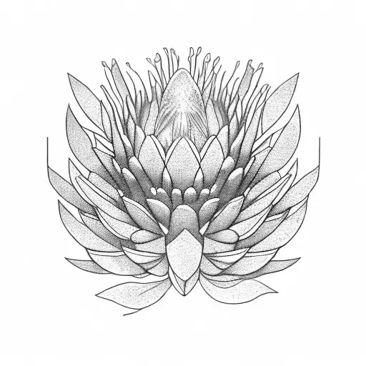 Intricate protea petals forming a law book tattoo design idea
