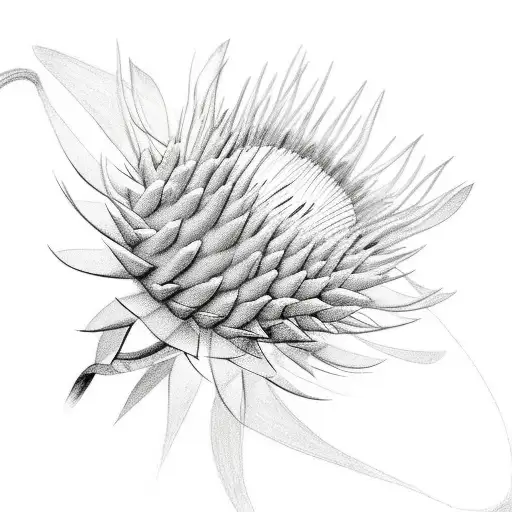 A sketch-style protea flower with loose, flowing lines tattoo design idea