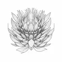 Intricate protea petals forming a law book tattoo design idea