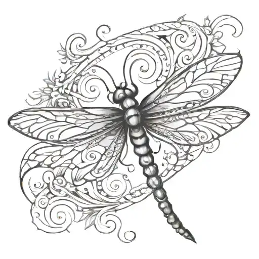 generate scatch dragon fly for tattoo in dark fantasy style with sharp ends symmetrically top view tattoo design idea