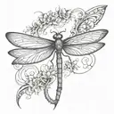 generate scatch dragon fly for tattoo in dark fantasy style with sharp ends symmetrically top view tattoo design idea