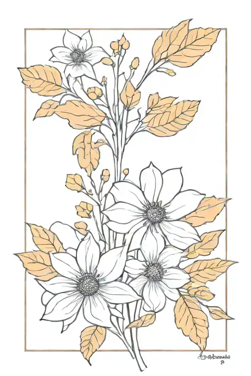 autumn flowers tattoo design idea