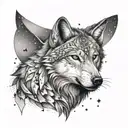 gray wolf and crescent star 3D tattoo design idea