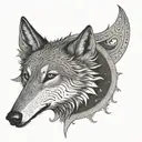 gray wolf and crescent star 3D tattoo design idea