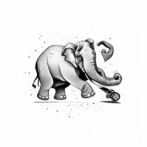 An angry elephant shredding on a skateboard tattoo design idea