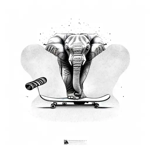 An angry elephant shredding on a skateboard tattoo design idea