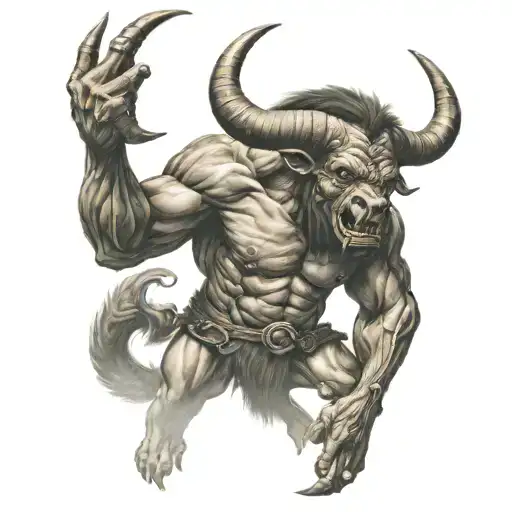 minotaur strength full body holding tattoo design idea
