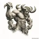 minotaur strength full body holding tattoo design idea