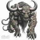 minotaur strength full body coming tattoo design idea