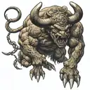 minotaur strength full body coming tattoo design idea