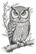 owl perched on a branch looking straight line tattoo tattoo design idea