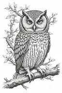 owl perched on a branch looking straight line tattoo tattoo design idea