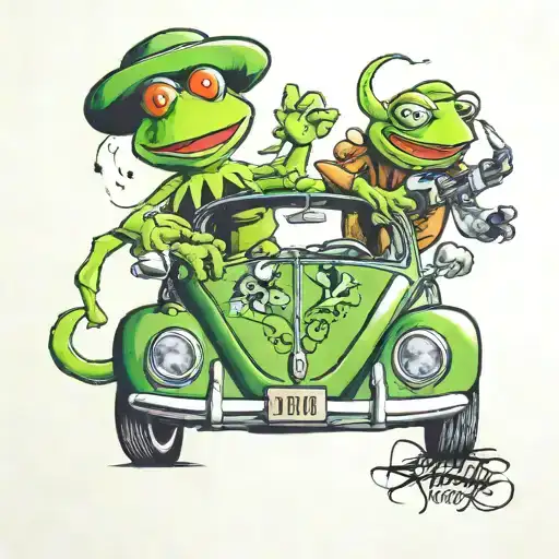 Kermit and Volkswagen bug tattoo design idea