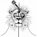 A lion with a microphone in its paw, singing into it passionately tattoo design idea