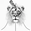 A lion with a microphone in its paw, singing into it passionately tattoo design idea