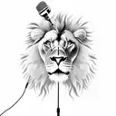 A lion with a microphone in its paw, singing into it passionately tattoo design idea