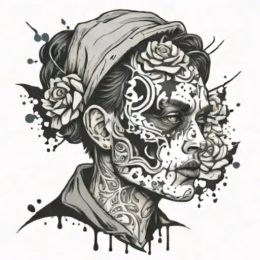 20 face die with paint splatter  tattoo design idea