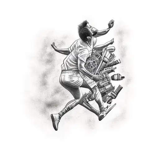 A crowd surfing fan reaching the stage tattoo design idea