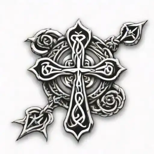 Celtic cross of family love that symbolizes my wife and two daughters tattoo design idea