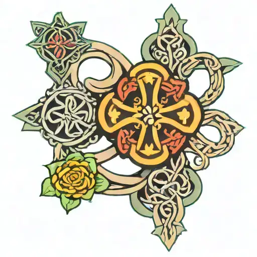 Celtic cross of family love that symbolizes my wife and two daughters tattoo design idea