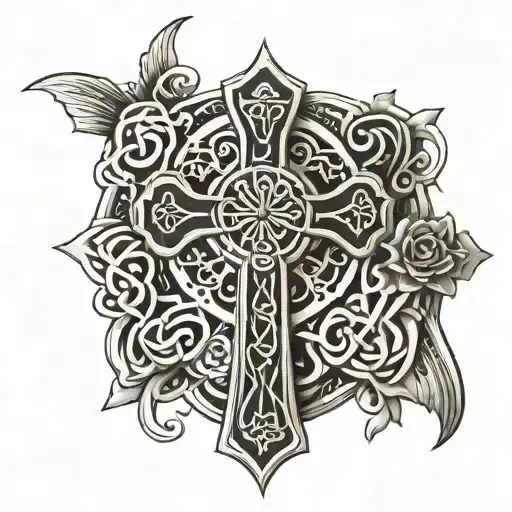 Celtic cross of family love that symbolizes my wife and two daughters tattoo design idea