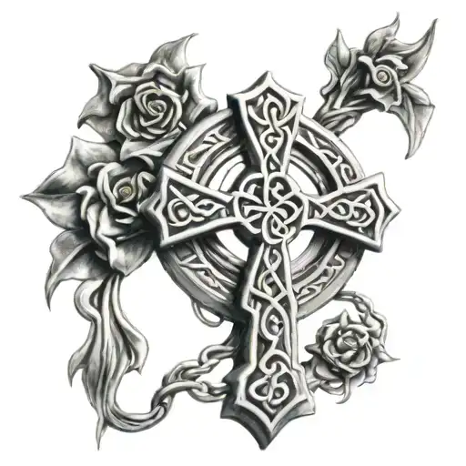 Celtic cross of family love that symbolizes my wife and two daughters tattoo design idea
