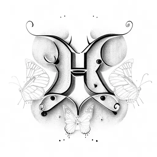 Alphabet V with butterflies tattoo design idea