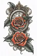 clock roses writing timeless clock tattoo design idea