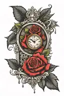 clock roses writing timeless clock tattoo design idea
