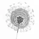 Generate a dandelion tattoo which turns into birds with quote “and still I rise” written instead of stem of dandelion  tattoo design idea