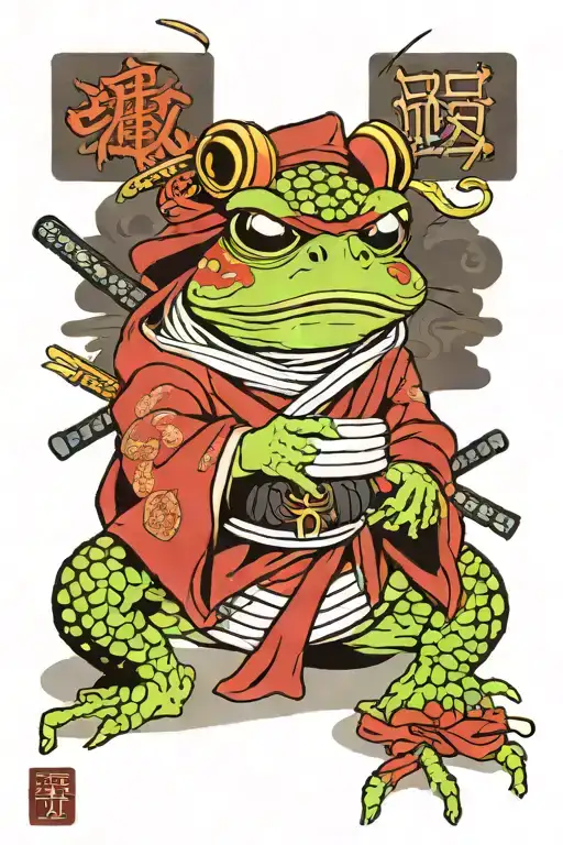 a frog dressed up like a ronin samurai tattoo design idea