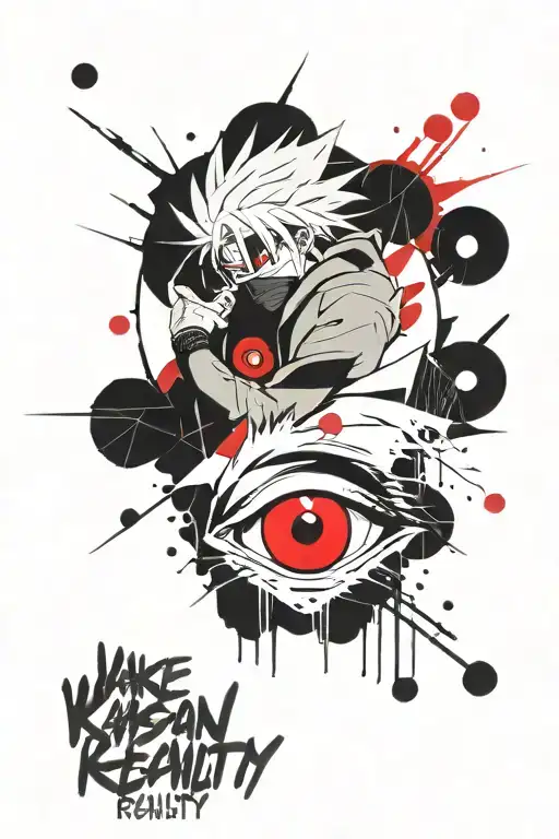 Sharingan Kakashi with text "Wake up to reality" tattoo design idea