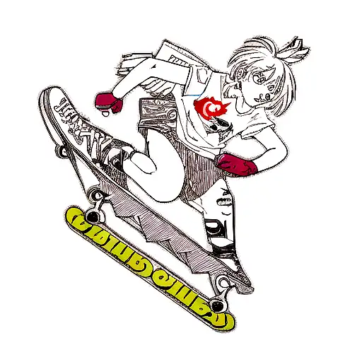 An anime boy riding a skateboard in fire