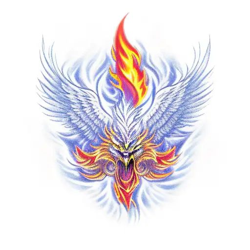 A phoenix rising from the ashes while surrounded by flames tattoo design idea