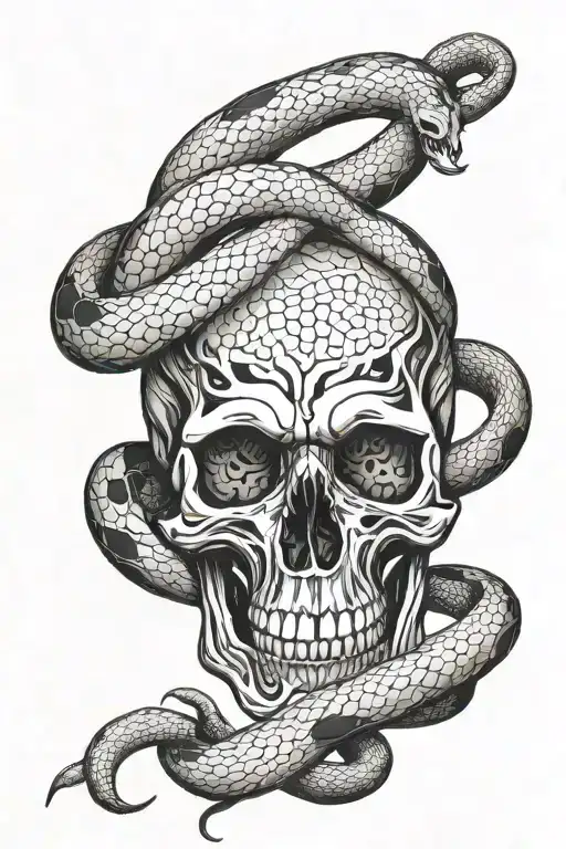 snake wrapping around skull tattoo design idea