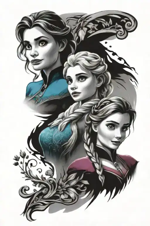 anna and elsa from frozen 1 tattoo design idea