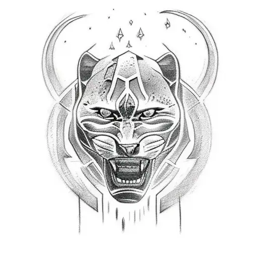 A sketch-style tattoo of a fierce panther running through the streets of Los Angeles tattoo design idea
