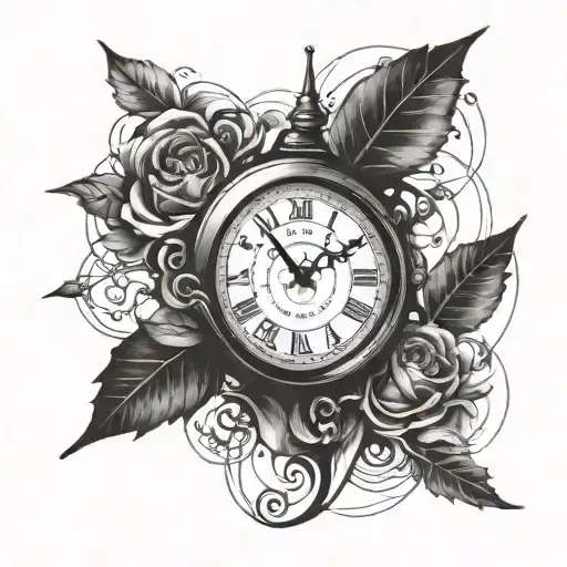 A stylized clock with the hands pointing to memories fading away, symbolizing the effects of Alzheimer's tattoo design idea