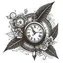 A stylized clock with the hands pointing to memories fading away, symbolizing the effects of Alzheimer's tattoo design idea