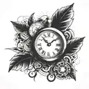 A stylized clock with the hands pointing to memories fading away, symbolizing the effects of Alzheimer's tattoo design idea