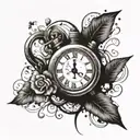 A stylized clock with the hands pointing to memories fading away, symbolizing the effects of Alzheimer's tattoo design idea
