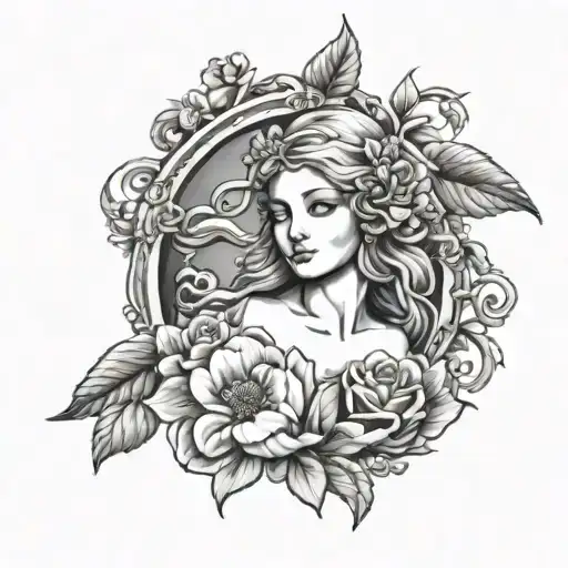 inner beauty Aphrodite , flower garden  tattoo design idea