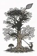 A Celtic tree of life intertwined with golf clubs and a Lebanese cedar tree, representing the client's love for both cultures and hobbies tattoo design idea
