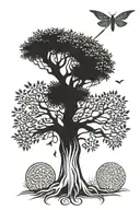 A Celtic tree of life intertwined with golf clubs and a Lebanese cedar tree, representing the client's love for both cultures and hobbies tattoo design idea