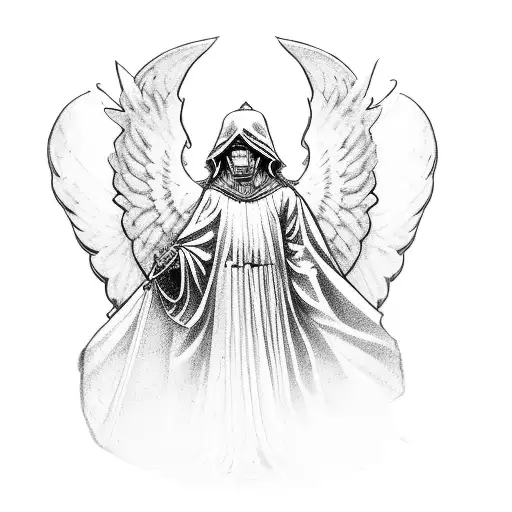A guardian angel protecting a father and son symbolizing family and continuation of the lineage tattoo design idea