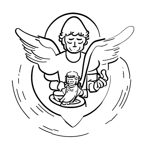 A guardian angel protecting a father and son symbolizing family and continuation of the lineage tattoo design idea