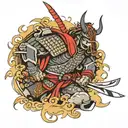Samurai, car parts tattoo design idea