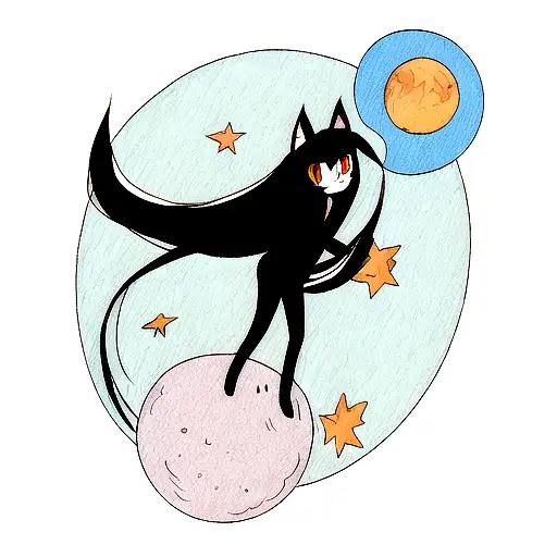 long hair black cat on moon felix tattoo design idea