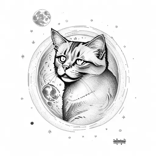 long hair black cat on moon felix tattoo design idea