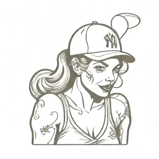 pin up girl yankees baseball cap tattoo design idea